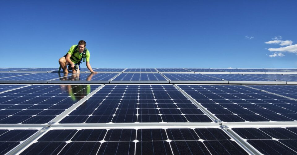 Solar Installer on roof installer solar panels